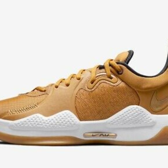Nike PG 5 Paul George Wheat Flax Grain Gold Beige White Black CW3143-700 sz 17 - Picture 1 of 4